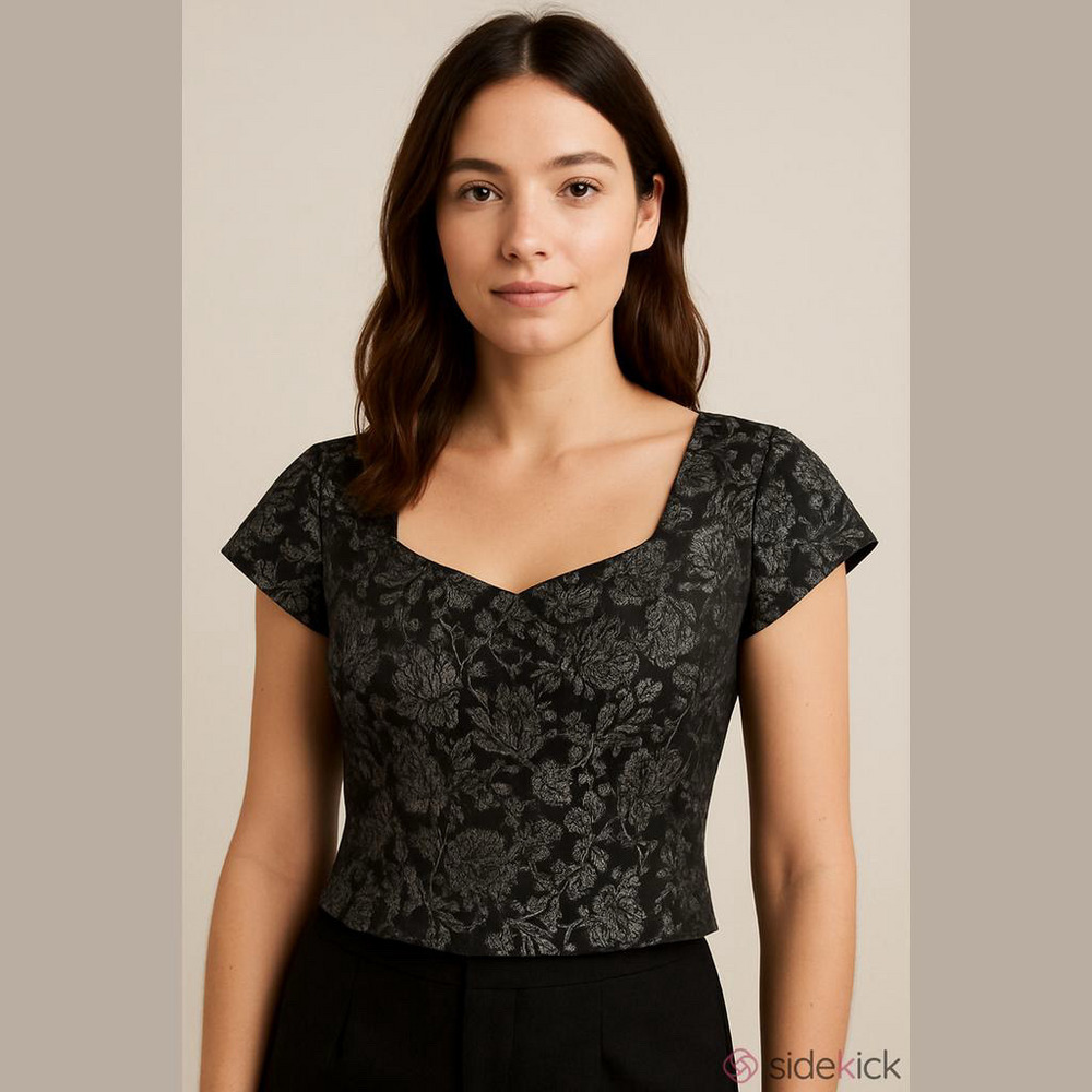 Hampton Nights Vintage Elegant Black and Gray Floral Rose Women's Top Size XL